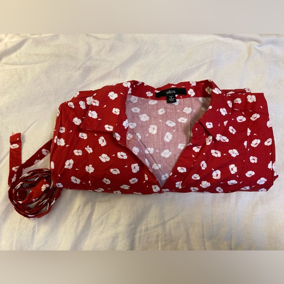 Ellos Fit & Flare 1X Button-down Shirt Dress Cap Sleeve Red and White - POCKETS! - Picture 11 of 11